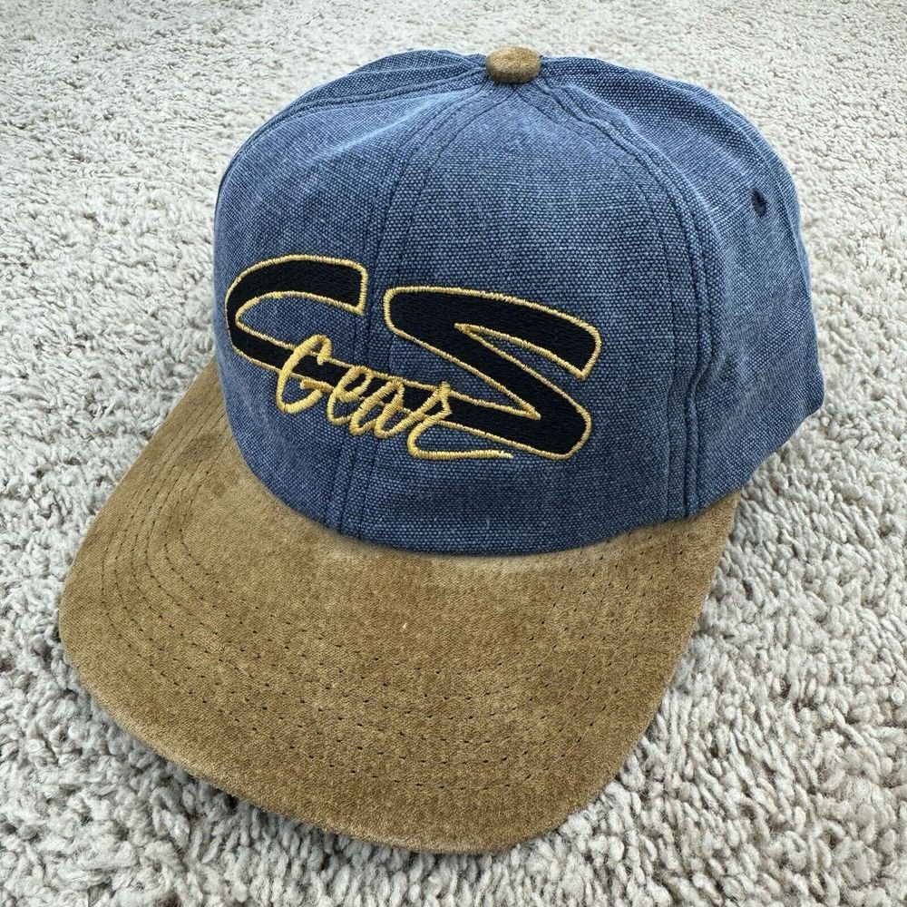 Vtg CS Gear Hat Denim Snapback Suede Brim Script Spellout USA Made OC Cap NOS